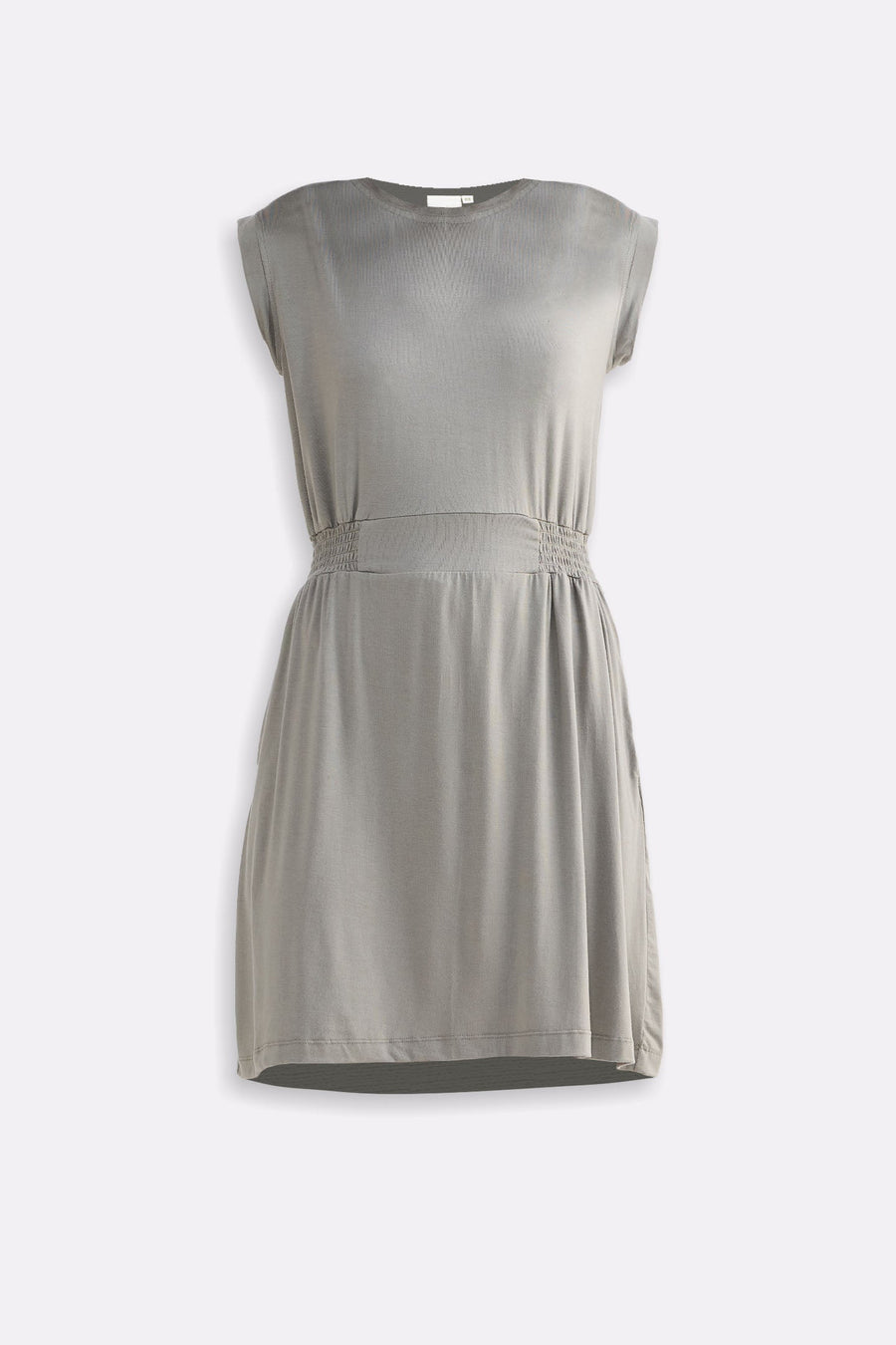 Short Dress With Smocking Side Detail in Light Olive Flat Lay