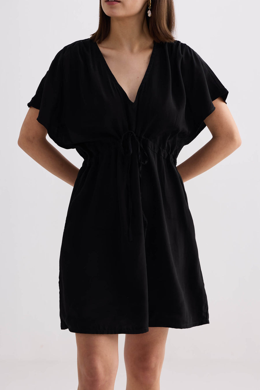Reistor Short Gathered Dress in Black - plus size dress, product view