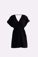 Reistor Short Gathered Dress in Black - plus size dress, product view