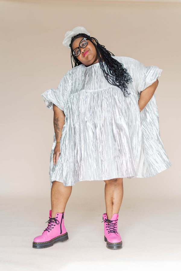 Nettle Studios Silver Metallic Mini Mushroom Dress - plus size mushroom dress, product view