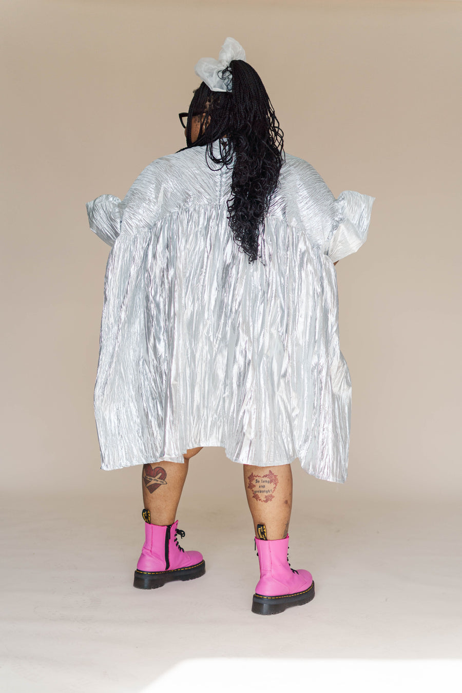 Nettle Studios Silver Metallic Mini Mushroom Dress - plus size mushroom dress, product view