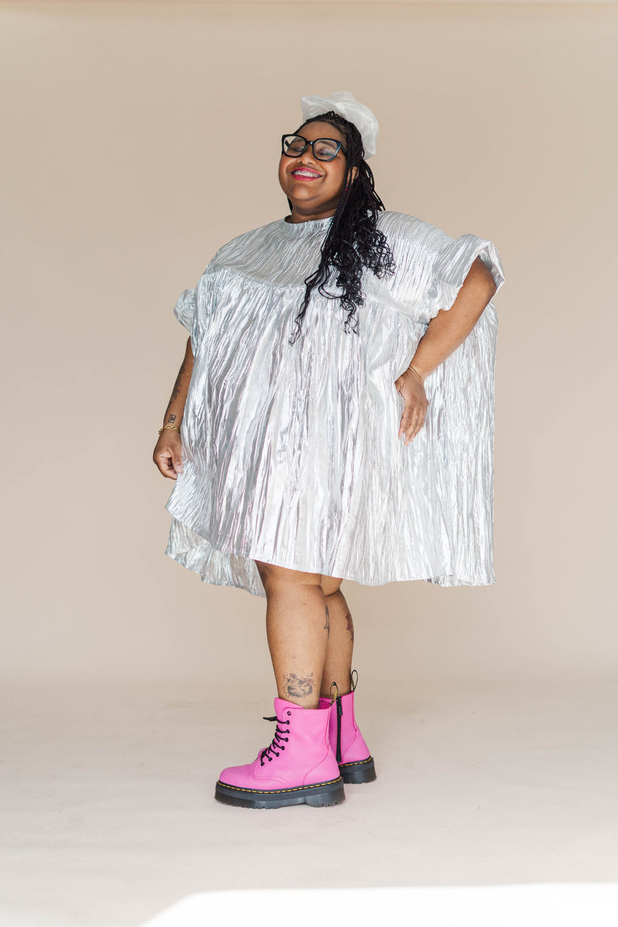 Nettle Studios Silver Metallic Mini Mushroom Dress - plus size mushroom dress, product view
