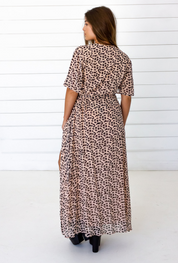 Leopard Maxi Wrap Dress in Blush + Black