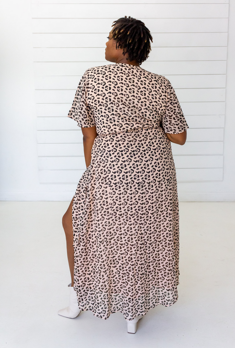 Symbology Clothing Leopard Maxi Wrap Dress in Blush + Black - plus size dress, product view