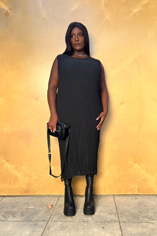Baacal Jaya Pleated Dress in Black - plus size dress, product view