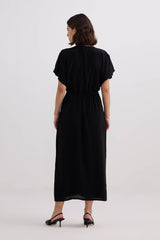 Reistor V-neck Gathered Maxi Dress in Black - plus size maxi dress, product view