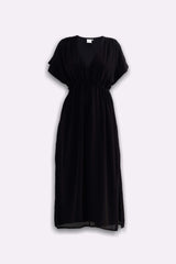 Reistor V-neck Gathered Maxi Dress in Black - plus size maxi dress, product view