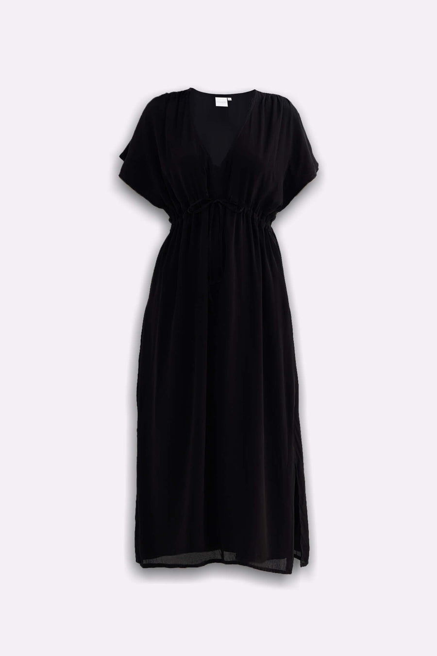 Reistor V-neck Gathered Maxi Dress in Black - plus size maxi dress, product view
