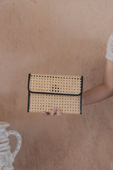 Village Thrive Eva Leather and Rattan Clutch - clutch