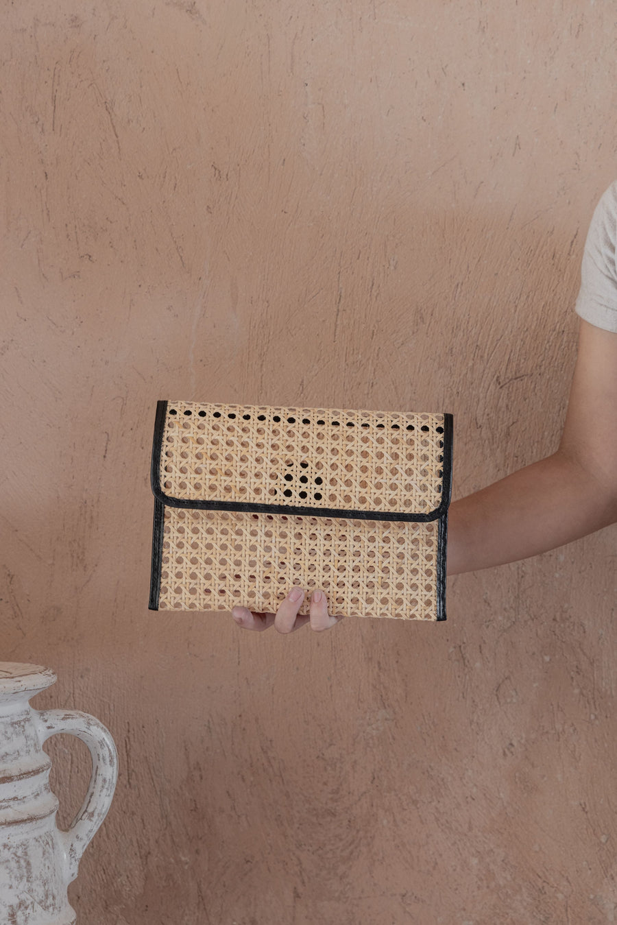 Village Thrive Eva Leather and Rattan Clutch - clutch