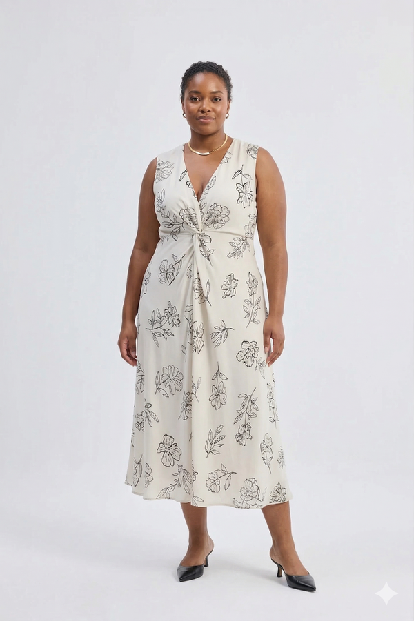 Reistor Front Twist Maxi dress in Black Florals - plus size maxi dress, product view