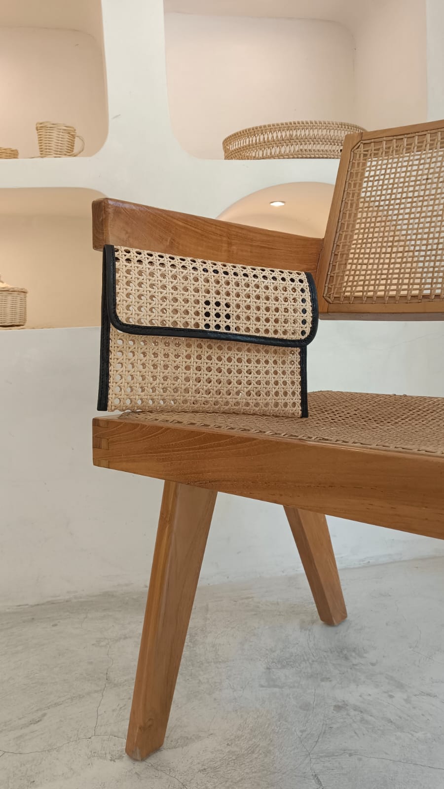 Village Thrive Eva Leather and Rattan Clutch - clutch