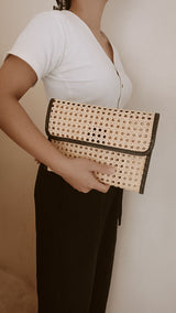 Village Thrive Eva Leather and Rattan Clutch - clutch