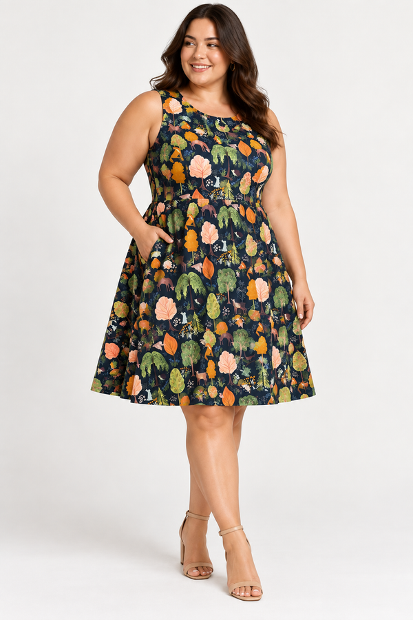 Woodland Vintage Dress in Navy