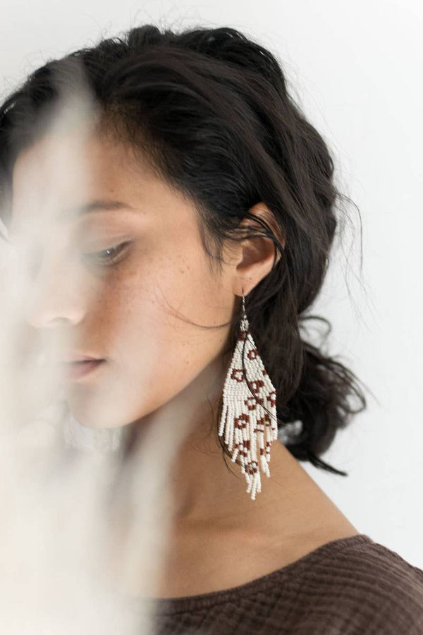 Fair + Simple Beaded Fringe Earrings in Vaquita - handcrafted earrings