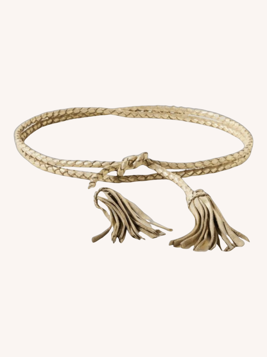 Ada Belts Fringe Soga Belt in Gold - handcrafted leather belt