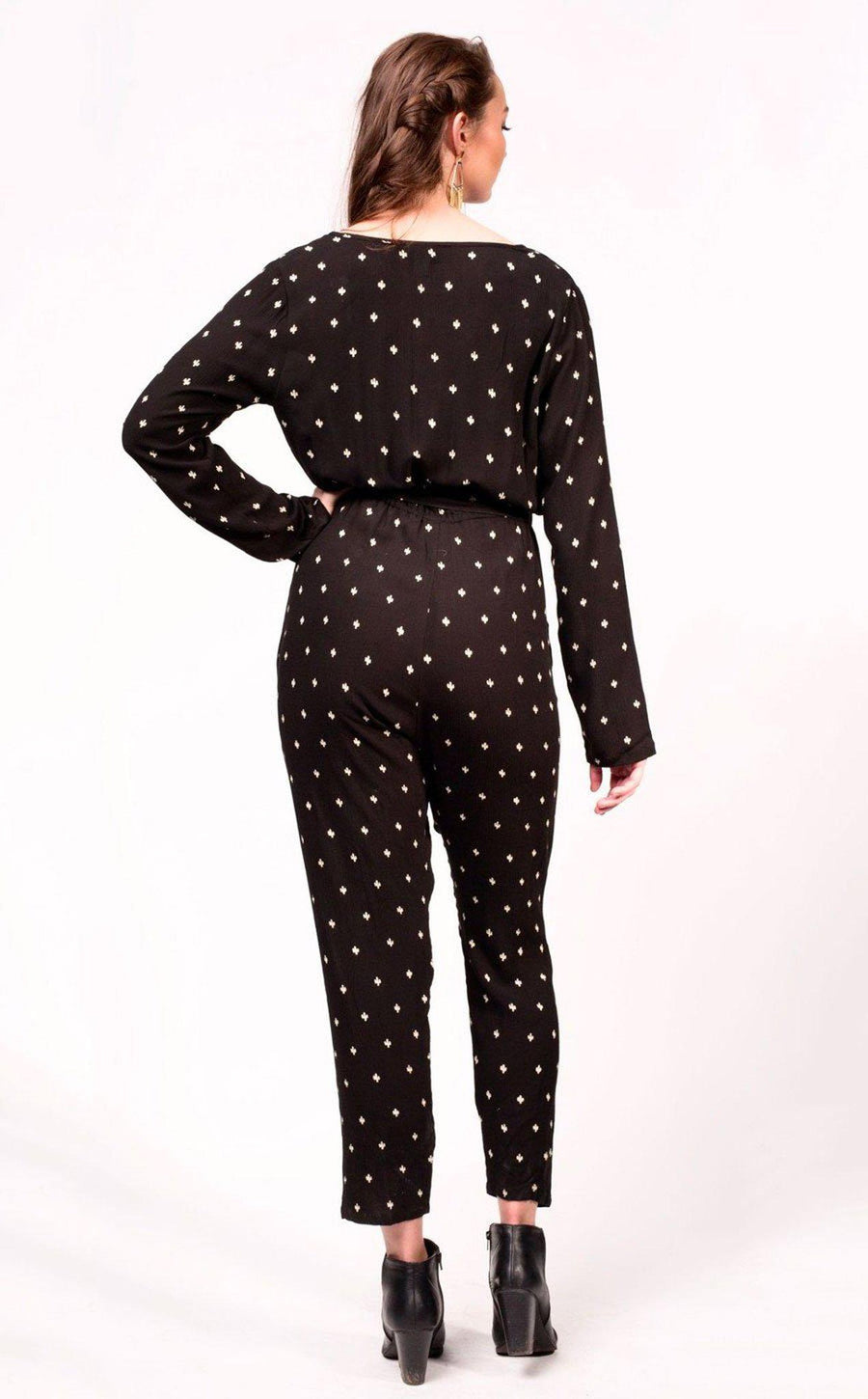 Symbology Clothing Baby Cacti Wrap Jumpsuit in Black & Ivory - plus size jumpsuit, product view