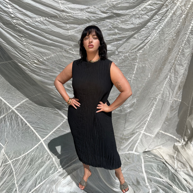 Baacal Jaya Pleated Dress in Black - plus size dress, product view