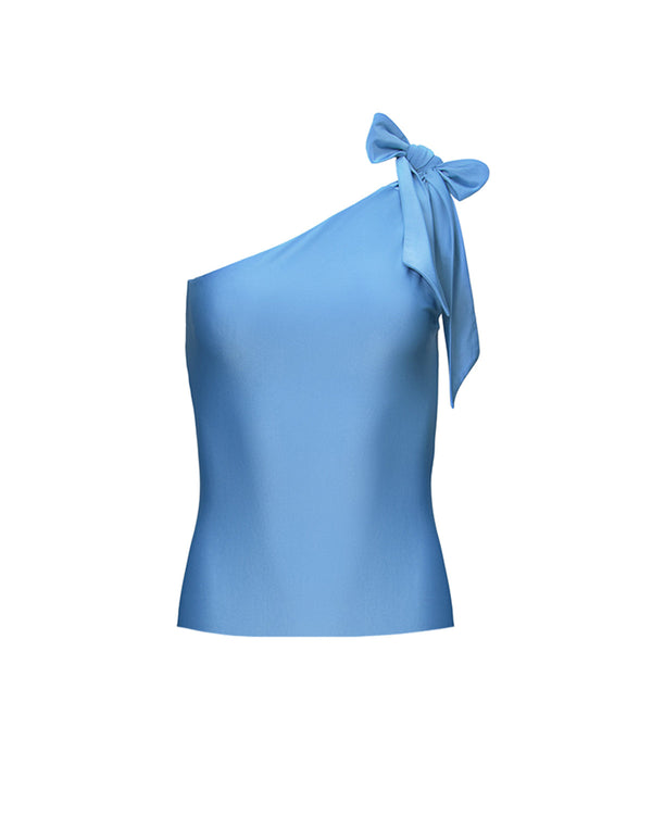 Hilary MacMillan One Shoulder Bow Top in Sky Blue - size-inclusive women's clothing