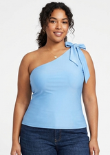 Hilary MacMillan One Shoulder Bow Top in Sky Blue - size-inclusive women's clothing