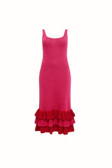Hilary MacMillan Crochet Knit Ruffle Hem Dress in Pink - size-inclusive women's clothing