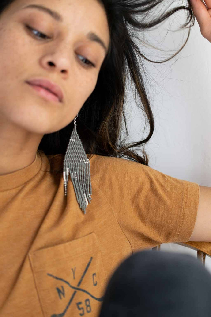 Fair + Simple Beaded Fringe Earrings in Gris - handcrafted earrings