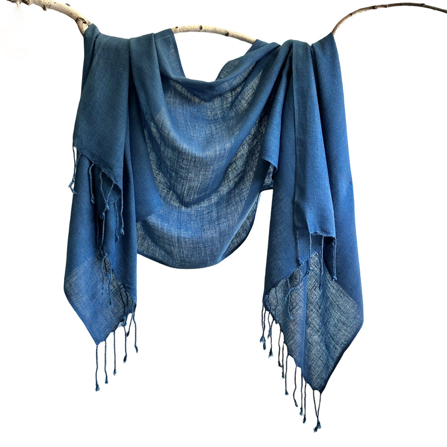 Fyoli Fyoli INDRA Peace Eri Silk Natural Indigo Handwoven Scarf in Night Indigo - women's artisan scarf
