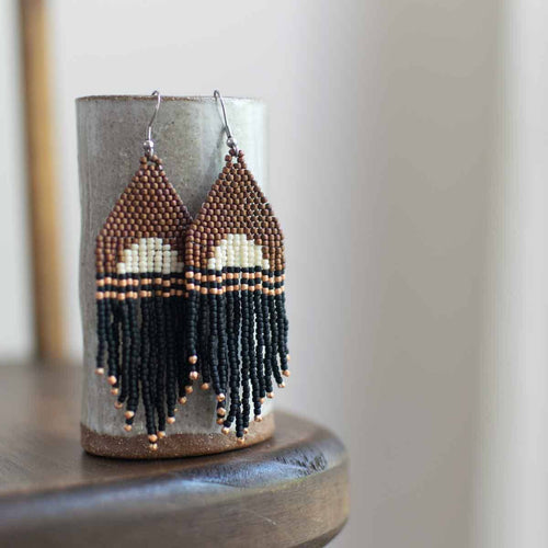 Fair + Simple Beaded Fringe Earrings in Noche - handcrafted earrings