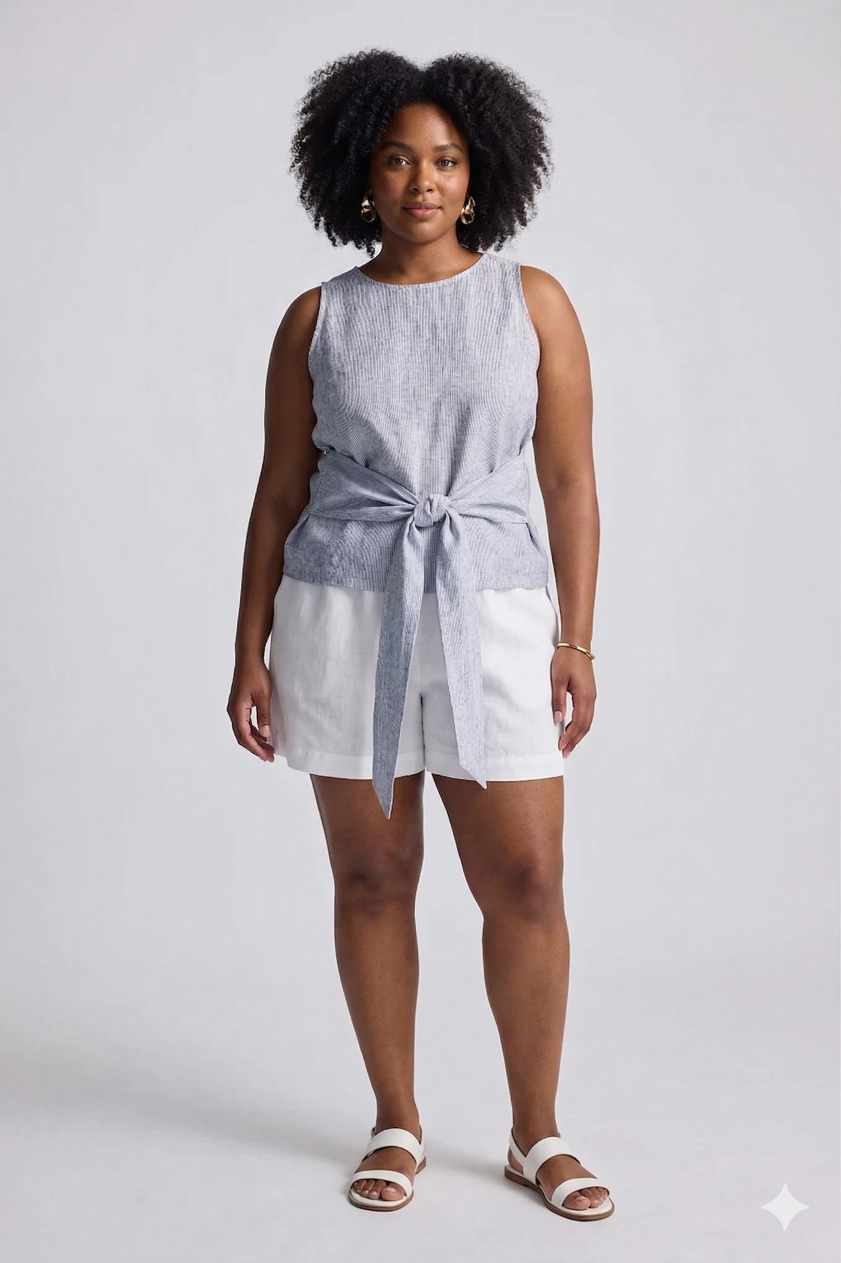 Reistor Front-tie Top in Linen Stripes - plus size top, product view