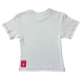 Back view of Fruit Face Fruit Boat baby tee in white with red stitching