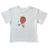 Fruit Face Strawberry Cowgirl baby tee in white with strawberry graphic