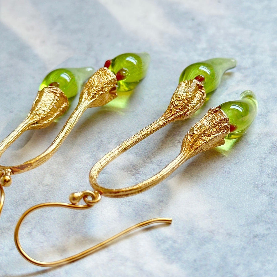 Fyoli Fyoli Gold Plated MIRCHI CHILI Pod Earrings in Red - women's artisan earrings