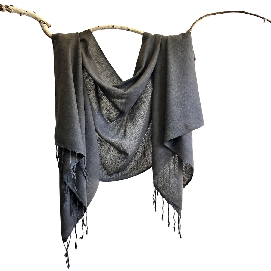 Fyoli Fyoli SHANTI Peace Eri Silk Natural Dye Handwoven Scarf in Iron Grey - women's artisan scarf