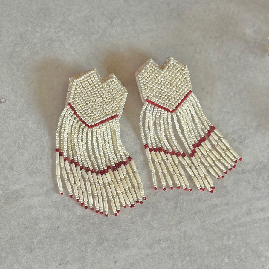 Fyoli Fyoli HEARTSTRINGS Hand Embroidered Earrings in White on White - women's artisan earrings