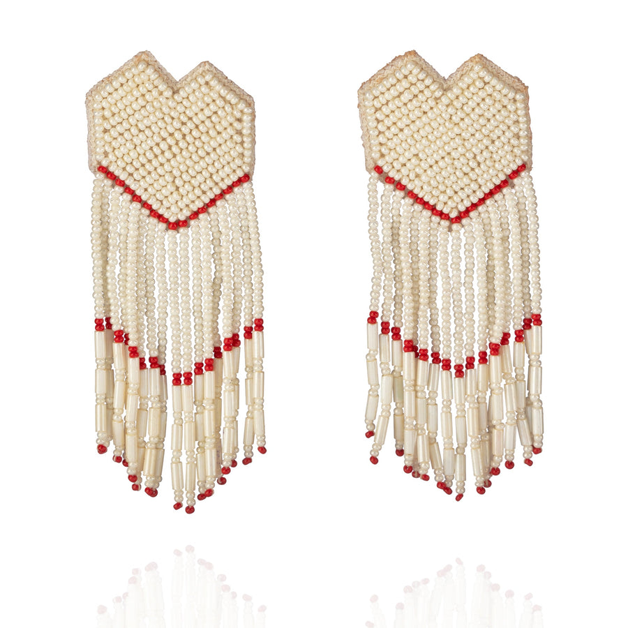 Fyoli Fyoli HEARTSTRINGS Hand Embroidered Earrings in White on White - women's artisan earrings