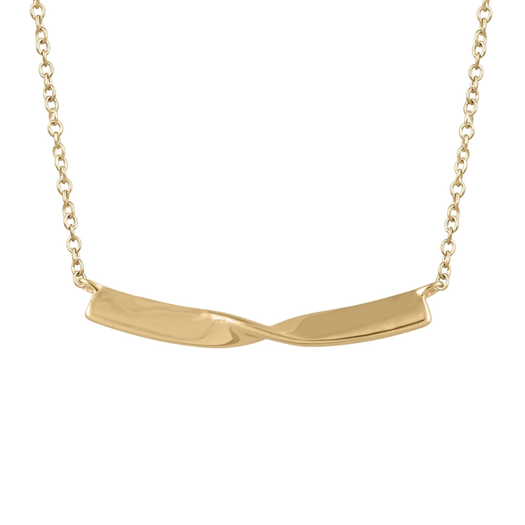 a detail image of a gold twisted bar set on a delicate chain #color_gold