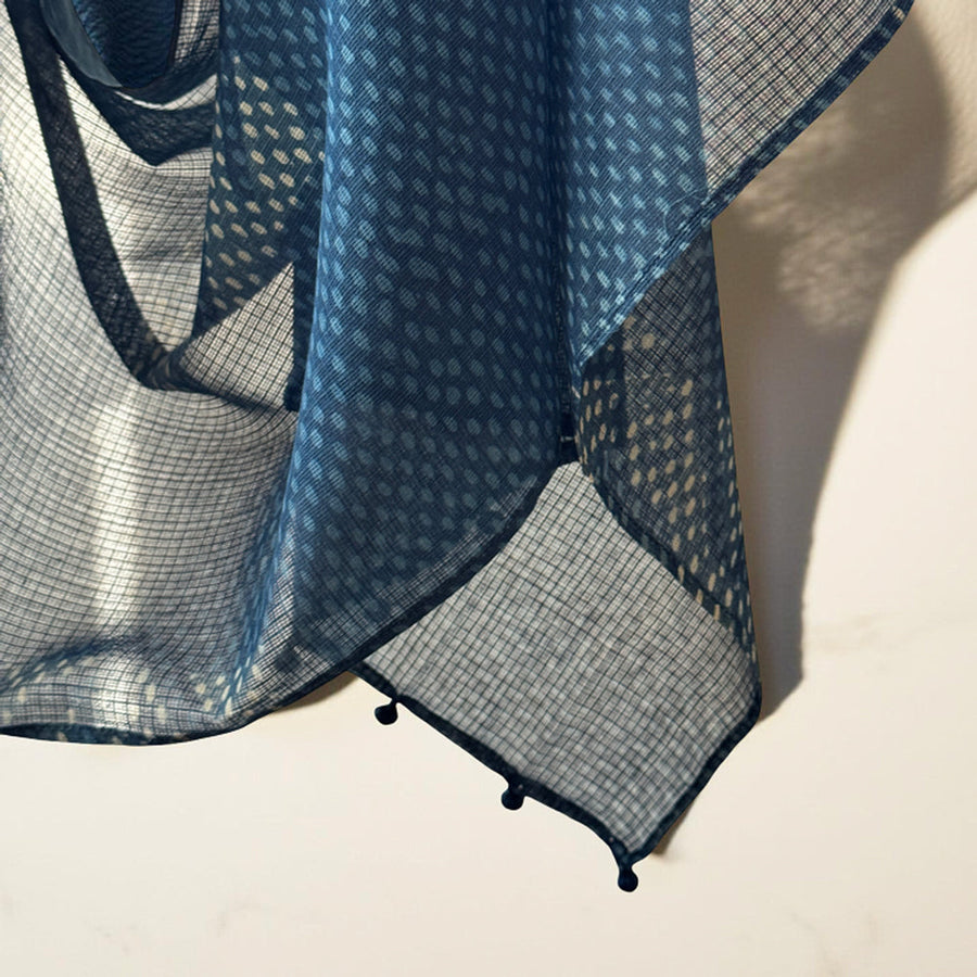 Fyoli Fyoli NEELAM II Kota Doria Handwoven Scarf in Indigo Blue - women's artisan scarf
