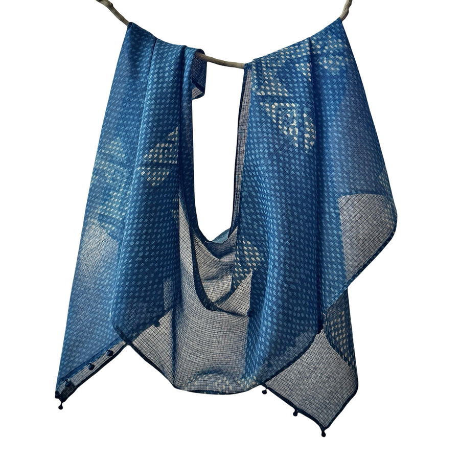 Fyoli Fyoli NEELAM II Kota Doria Handwoven Scarf in Indigo Blue - women's artisan scarf