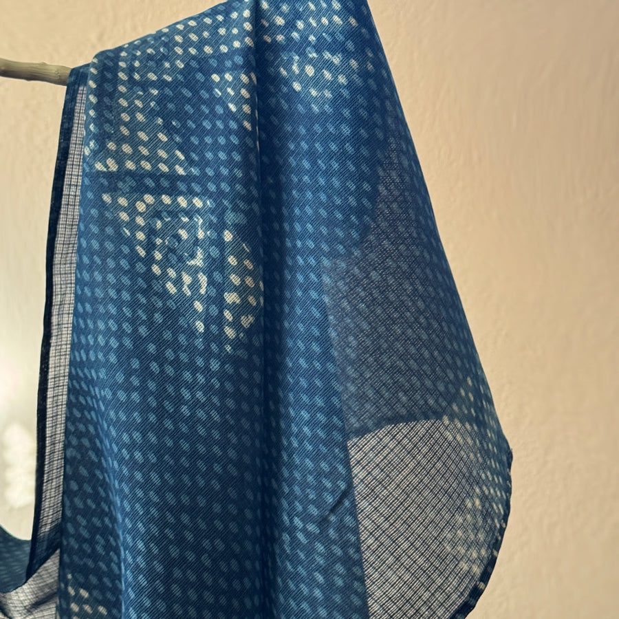 Fyoli Fyoli NEELAM II Kota Doria Handwoven Scarf in Indigo Blue - women's artisan scarf