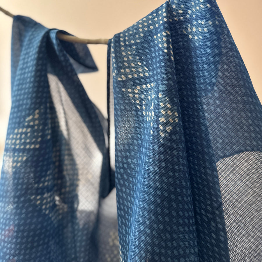 Fyoli Fyoli NEELAM II Kota Doria Handwoven Scarf in Indigo Blue - women's artisan scarf