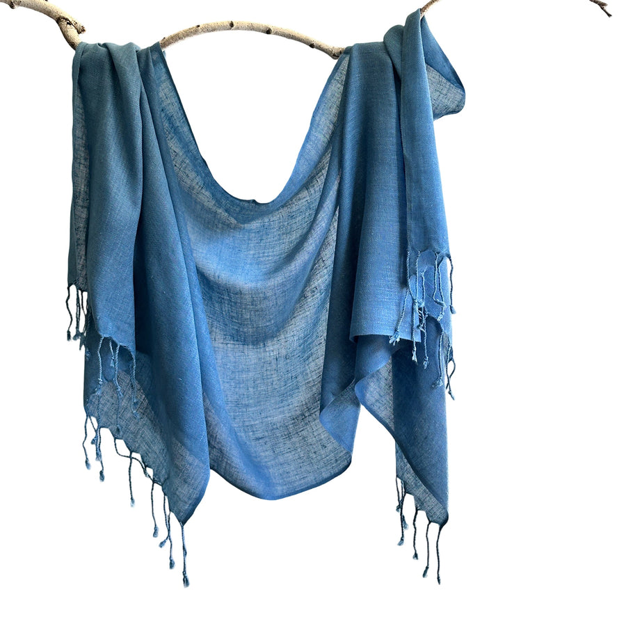 Fyoli Fyoli INDRA Peace Eri Silk Natural Indigo Handwoven Scarf in Night Indigo - women's artisan scarf