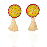 Fyoli Fyoli Superbloom KAMAL Seed Embroidered Earrings in Purple Silk Tassel - women's artisan earrings