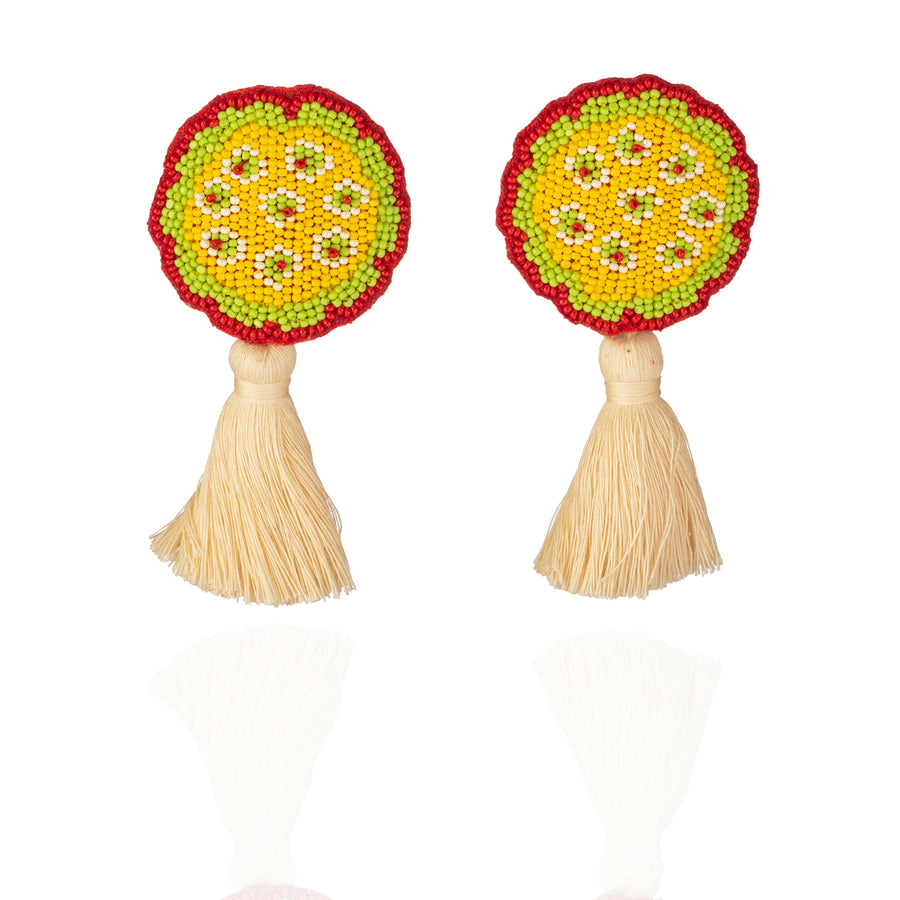 Fyoli Fyoli Superbloom KAMAL Seed Embroidered Earrings in Purple Silk Tassel - women's artisan earrings