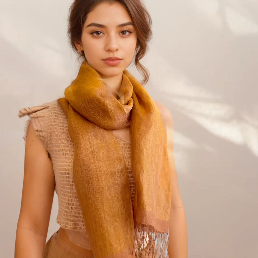 Fyoli Fyoli TANA Linen Shimmer Natural Dyed Scarf - women's artisan scarf