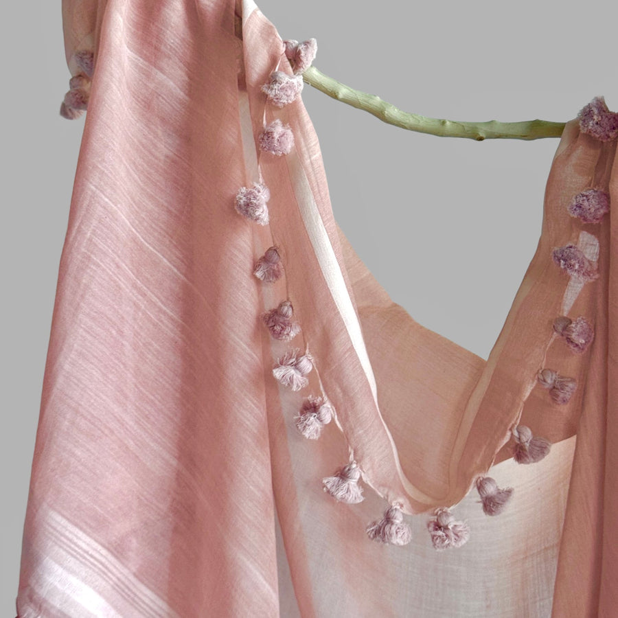Fyoli Fyoli WOVEN MIST Rust Brown  Natural Dye Handwoven Scarf in Madder Pink - women's artisan scarf