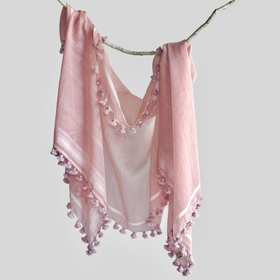 Fyoli Fyoli WOVEN MIST Evening Indigo Natural Dye Handwoven Scarf in Madder Pink - women's artisan scarf