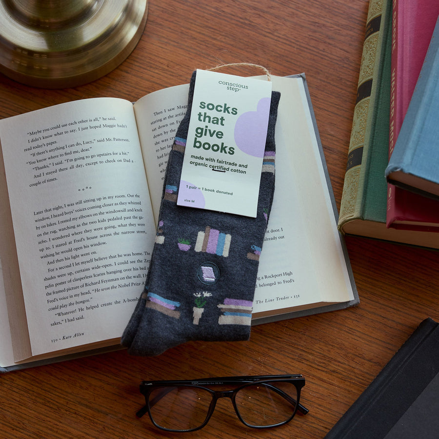 Conscious Step Socks that Give Books - handcrafted socks