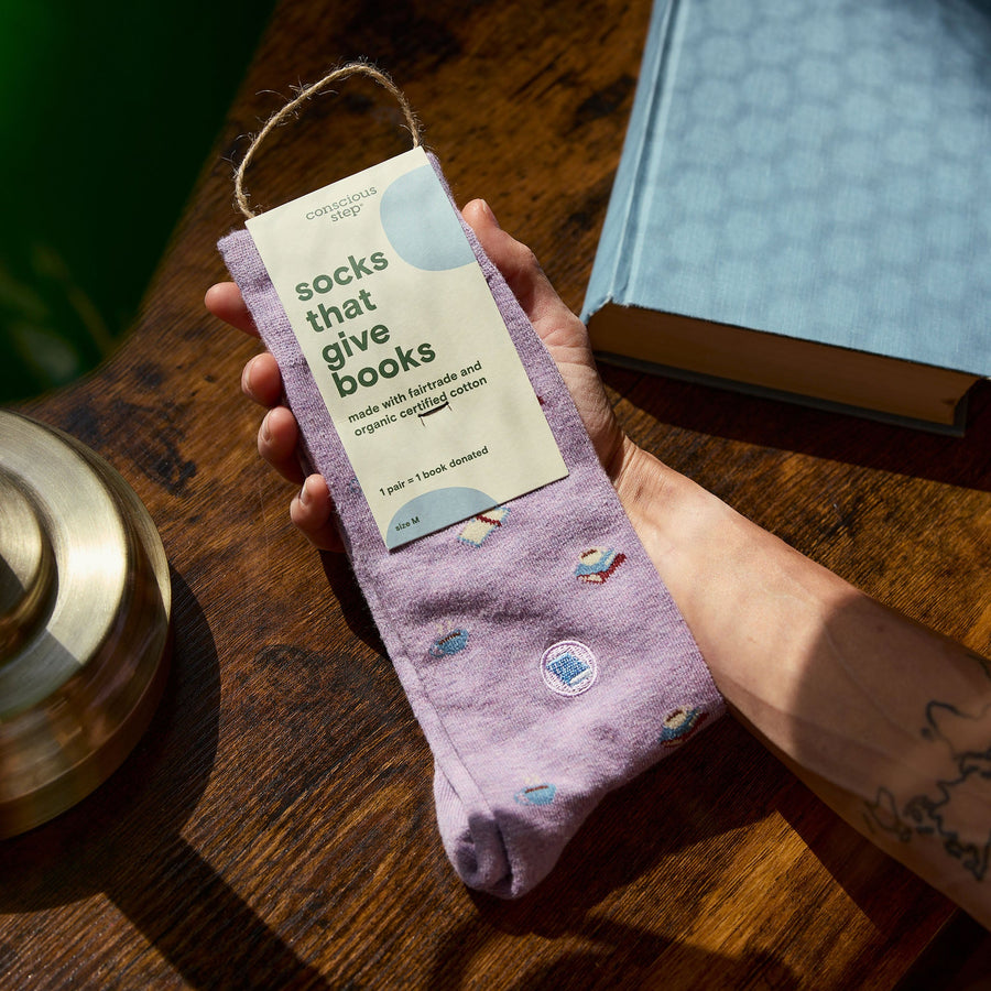Conscious Step Socks that Give Books - handcrafted socks