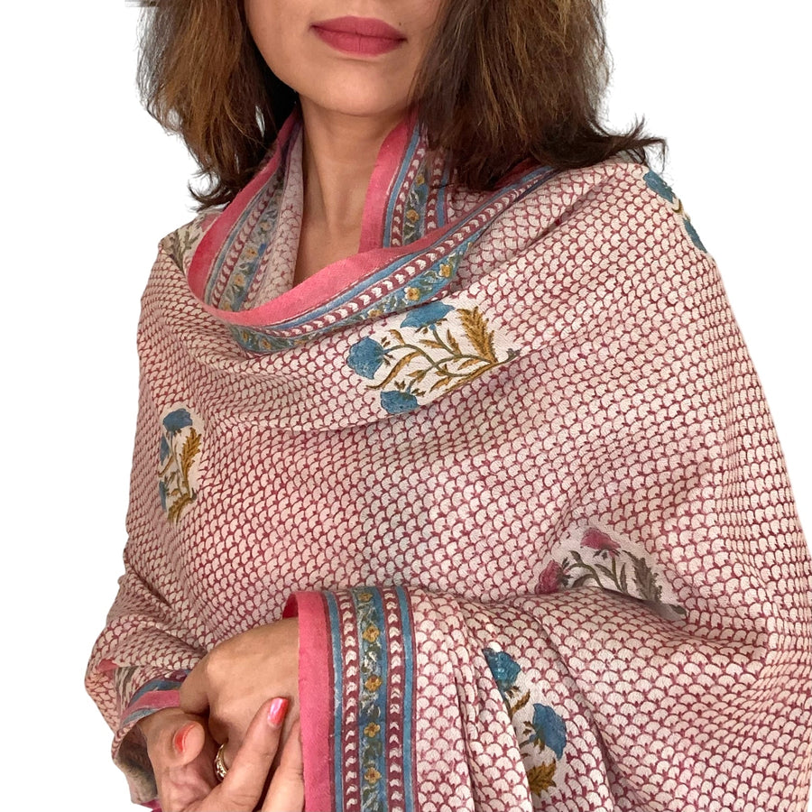 Fyoli Fyoli SANGANER Pashmina X Merino Block Printed Wrap - women's artisan accessory