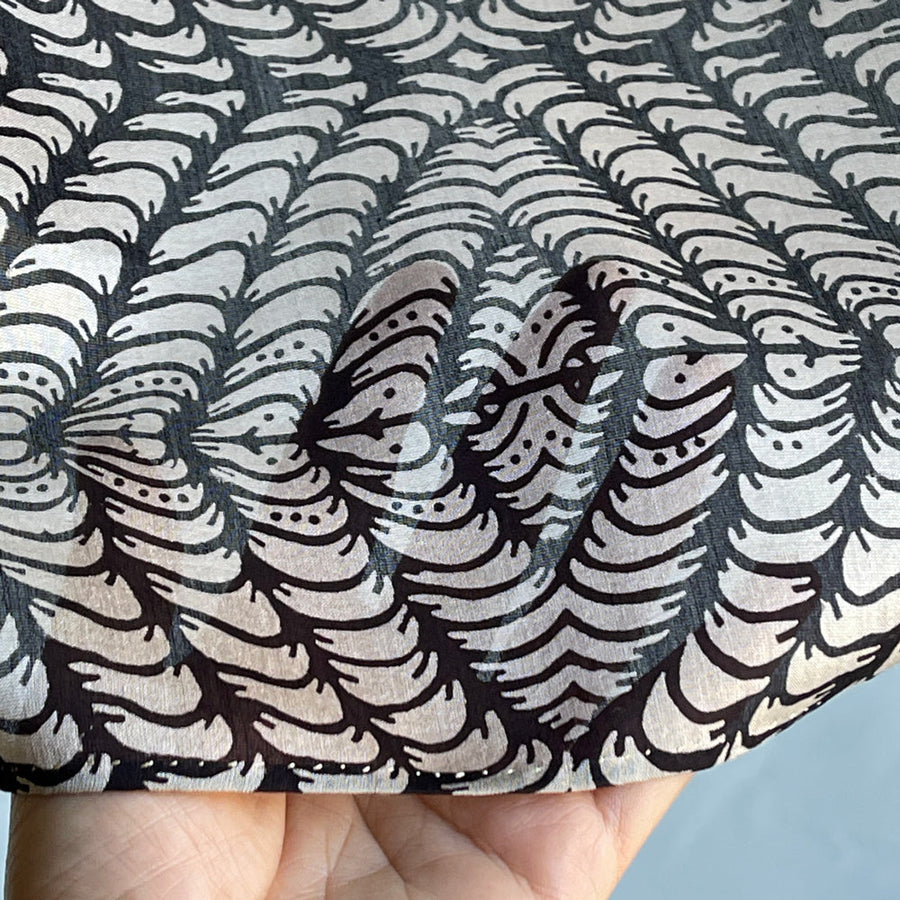 Fyoli Fyoli LEAF MINUTIAE Cotton Silk Black and White Scarf in Black and White - women's artisan scarf